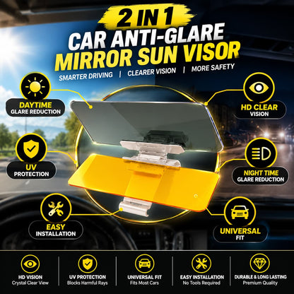 2-in-1 Car Anti-Glare Sun Visor Mirror - Day & Night Glare Reduction - Comfortable and Safer Driving