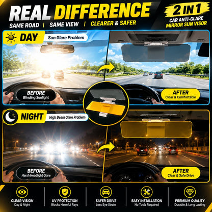 2-in-1 Car Anti-Glare Sun Visor Mirror - Day & Night Glare Reduction - Comfortable and Safer Driving