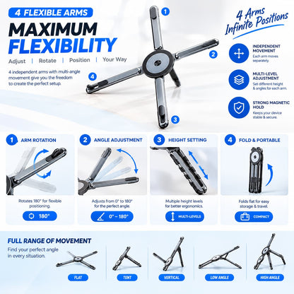 3-in-1 Magnetic Multipurpose Stand For Laptop, Tablet & Mobile - Foldable, Multi-Angle & Adjustable